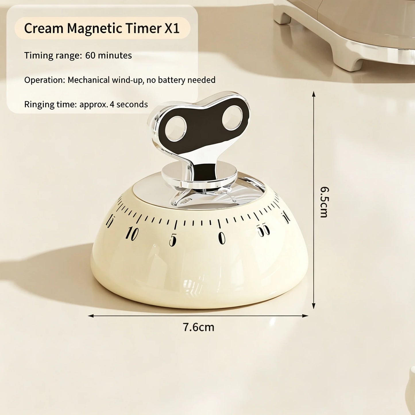 Magnetic Mechanical Kitchen Timer – 60-Min Countdown, No Battery