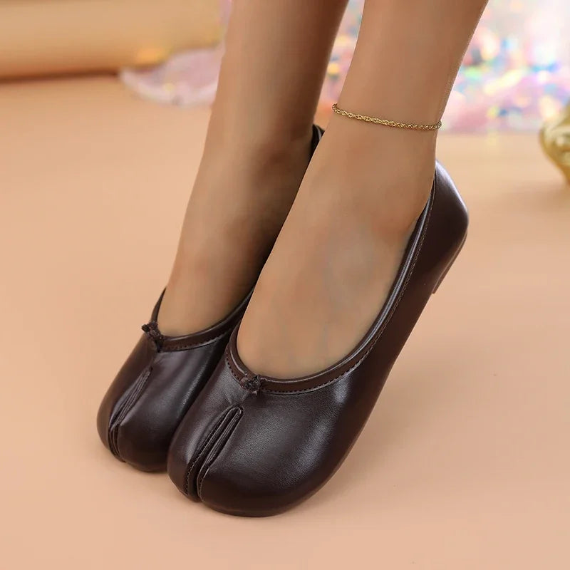 Women's Split-Toe Tabi Ballet Flats – Soft Leather Slip-On Shoes