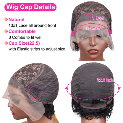 Pixie Cut Curly Human Hair Wig – 13x1 Transparent Lace Front Short Bob
