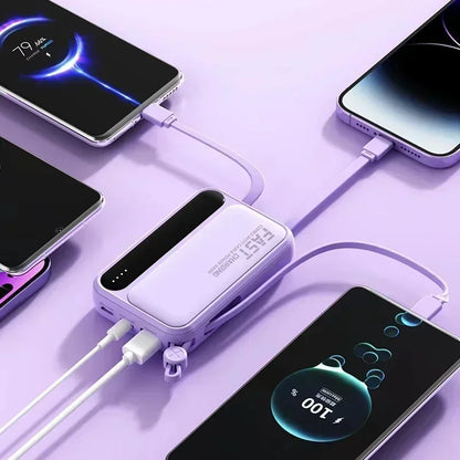 Portable Power Bank with Built-in Cables – Fast Charging 10000–50000mAh