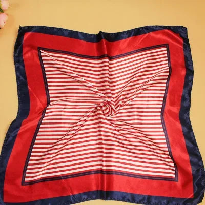 Women's Printed Square Head Scarf – 50x50cm Silk-Feel Kerchief