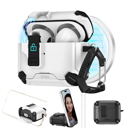 Magnetic Pop-Top AirPods Case – Rugged Shockproof Cover with Carabiner