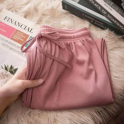 Women's Ice Silk Wide Leg Pants – Loose Fit Casual Trousers