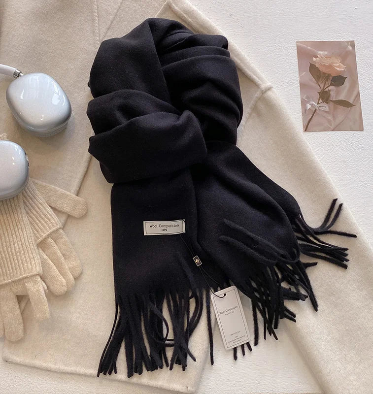 Cashmere-Feel Winter Scarf for Women – Soft Wool Pashmina Shawl with Tassels