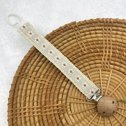 Floral Print Baby Pacifier Clip with Wooden Teether Bead