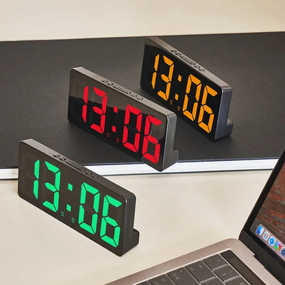 Digital LED Alarm Clock – Mirror Display, Voice Control & Snooze