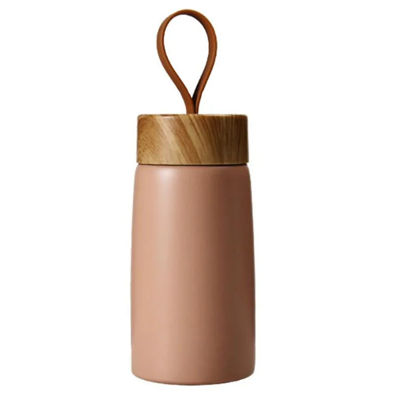Mini Insulated Coffee Mug – Stainless Steel Thermos with Wood Lid