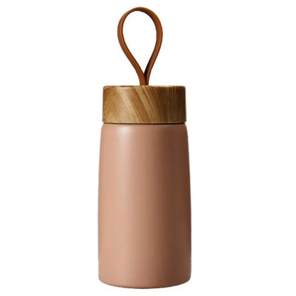 Mini Insulated Coffee Mug – Stainless Steel Thermos with Wood Lid