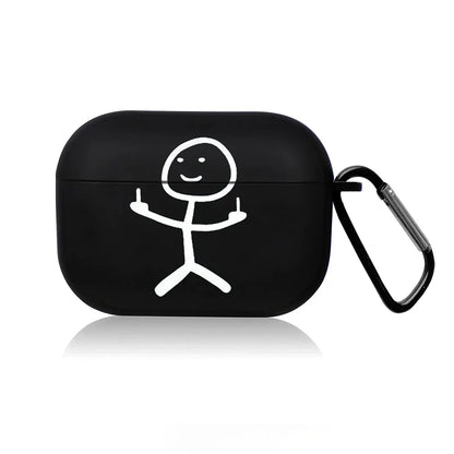 Cute Cartoon AirPods Case – Creative Line Black Protective Cover