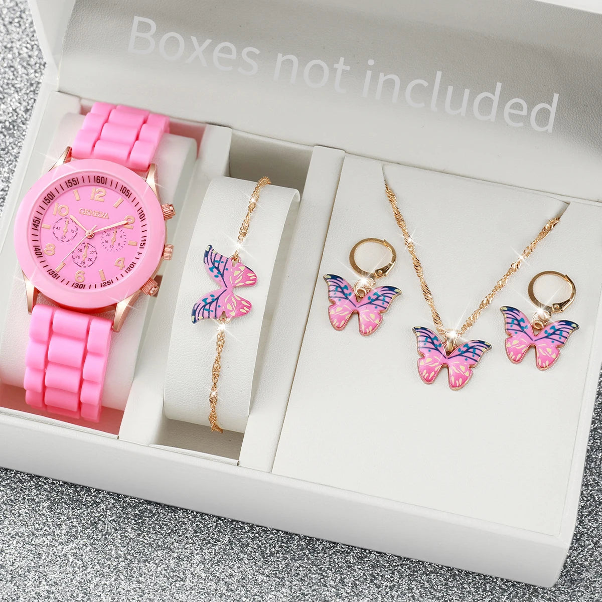 Women's Quartz Watch & Jewelry Set with Silicone Band