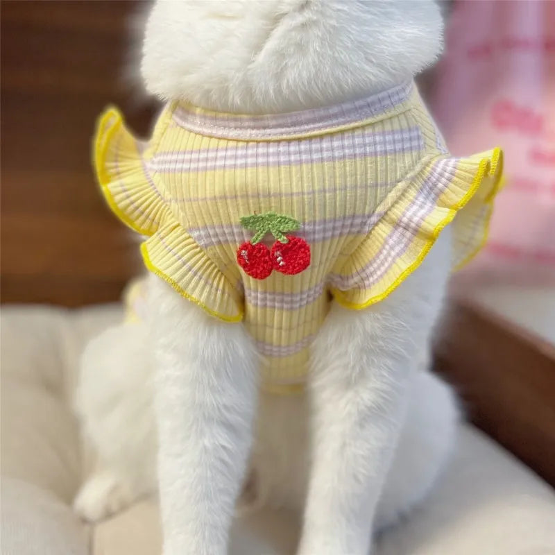 Cherry Striped Dog Vest – Cute Summer Shirt for Small Dogs