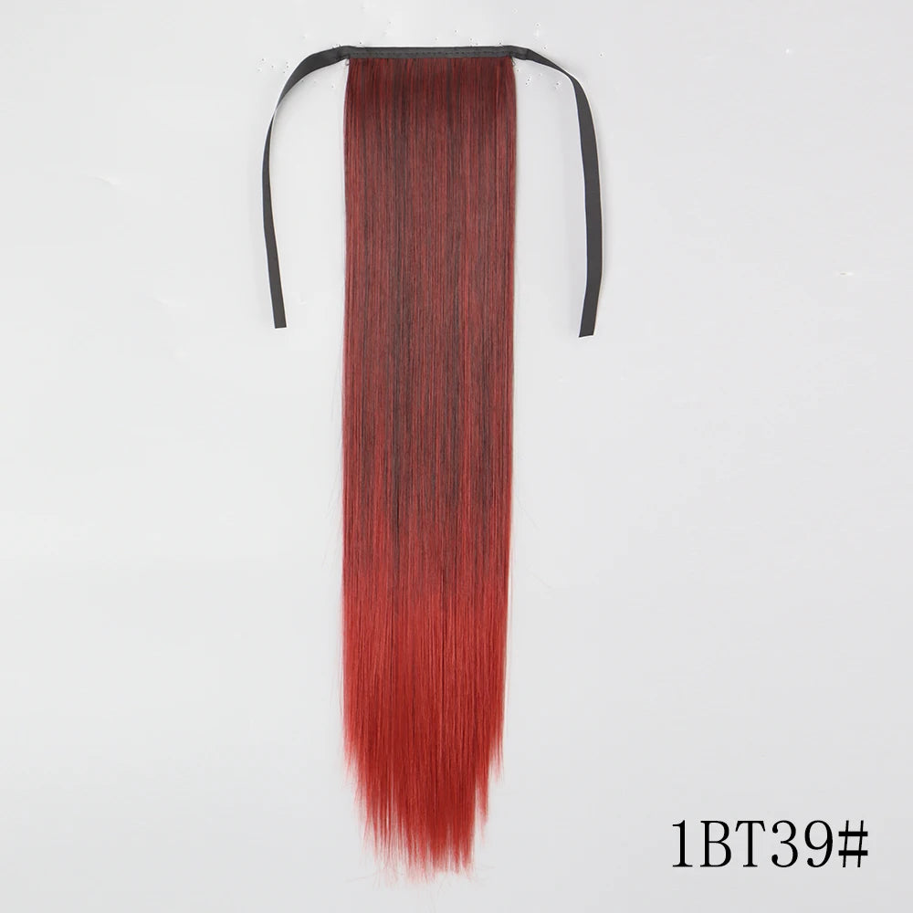 Wrap Around Ponytail Extension Synthetic Straight Hair 22-34 Inch