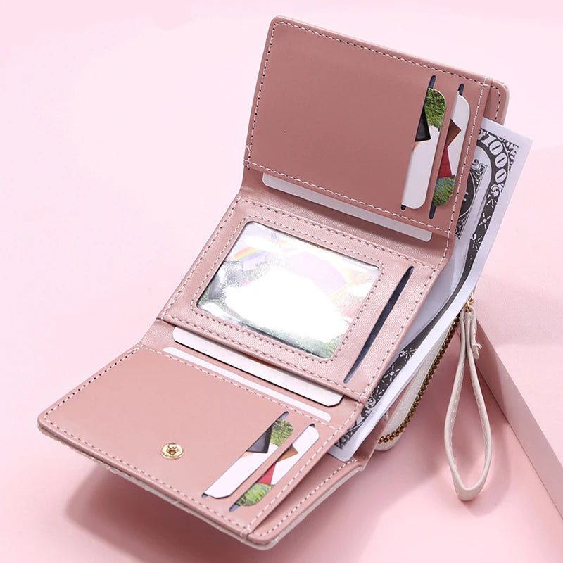 Women's Trifold Wallet – PU Leather Embroidered Short Card Purse