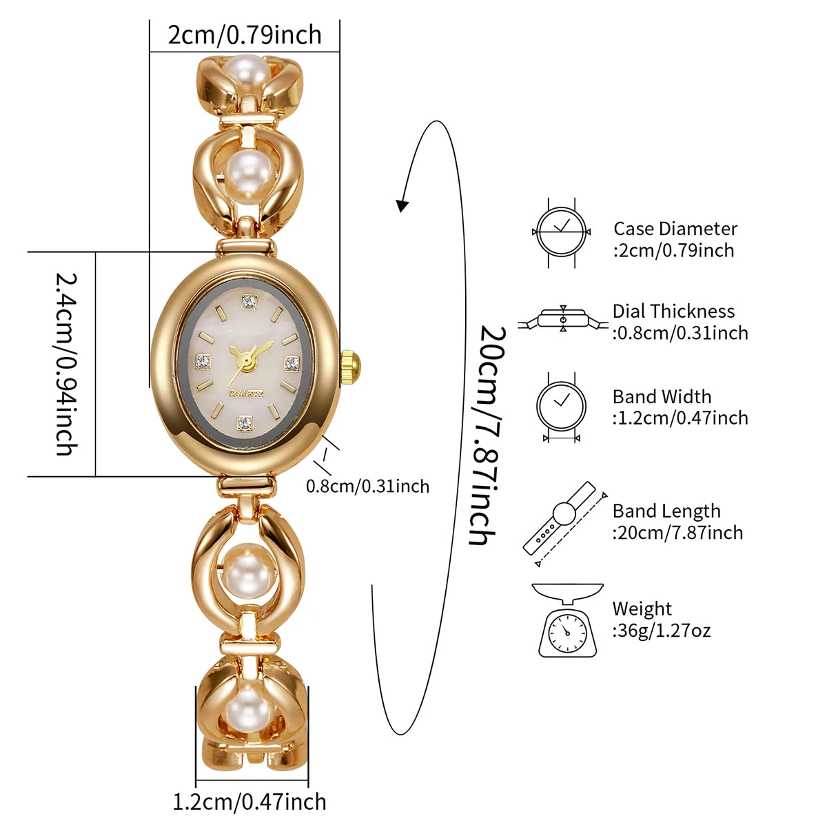 Pearl Bracelet Watch for Women – Elegant Quartz Wristwatch