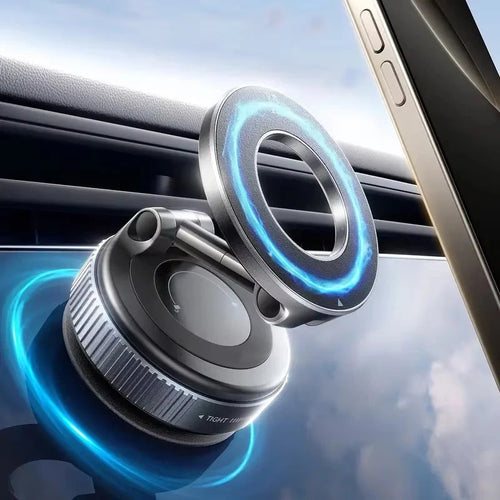 Magnetic Car Phone Holder – Foldable Vacuum Suction Mount