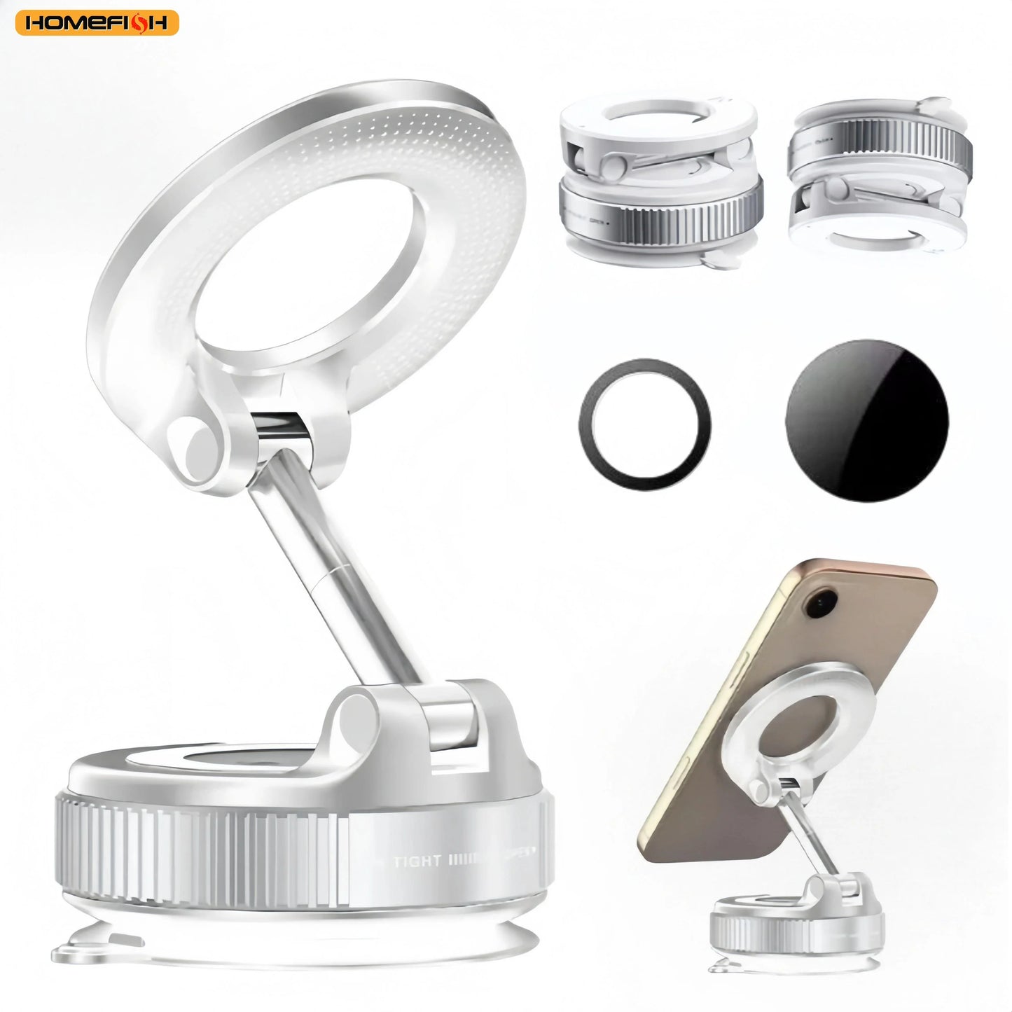 Magnetic Phone Holder with 3-Axis Rotation & Adjustable Suction Base