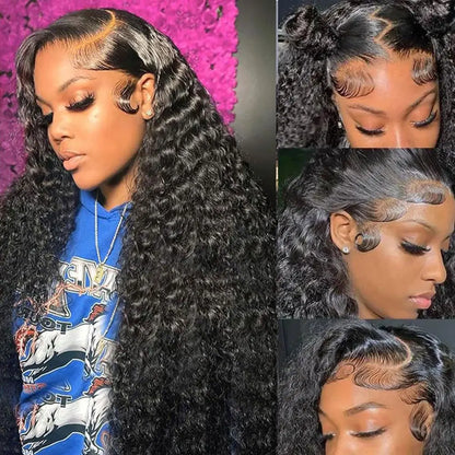 Deep Wave Lace Front Wig Human Hair 13x4 13x6 250% Density Brazilian Pre-Plucked