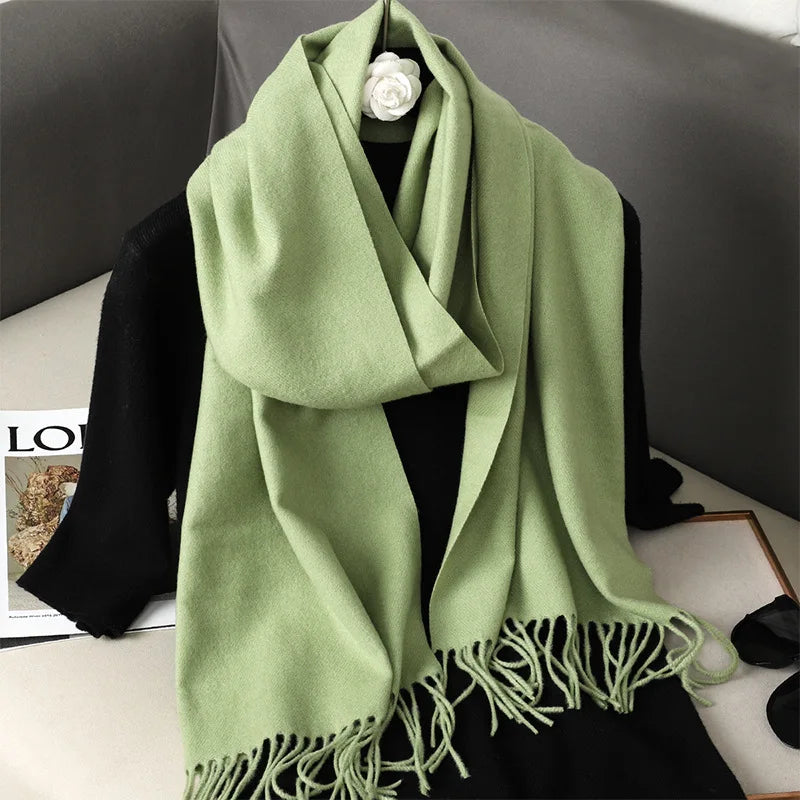 Women's Solid Cashmere Winter Scarf with Tassels – Warm Shawl Pashmina