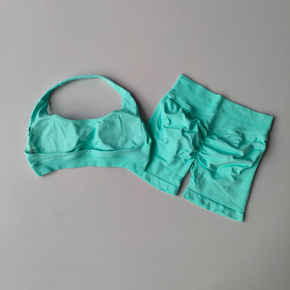Women's Seamless Yoga Set – Halter Sports Bra & Matching Shorts