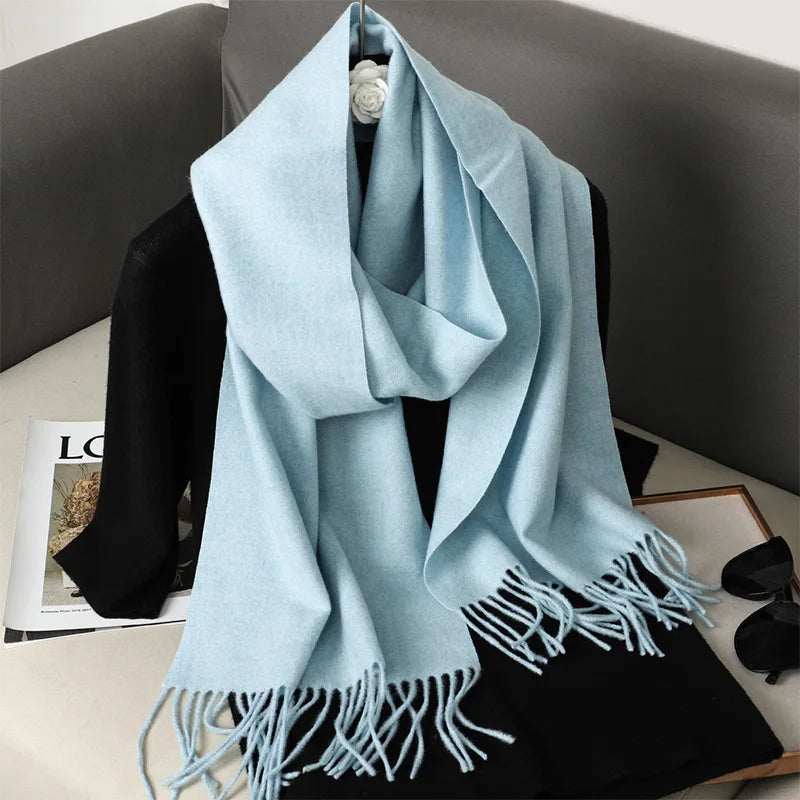Women's Solid Cashmere Winter Scarf with Tassels – Warm Shawl Pashmina
