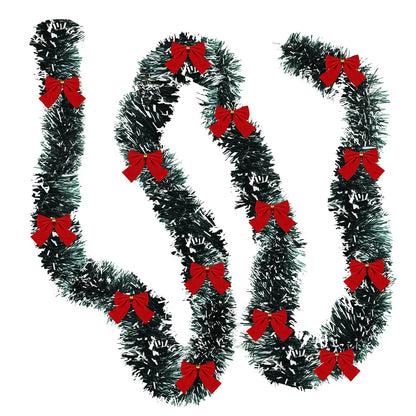 Christmas Garland with Red Bows – Artificial Tinsel Decoration
