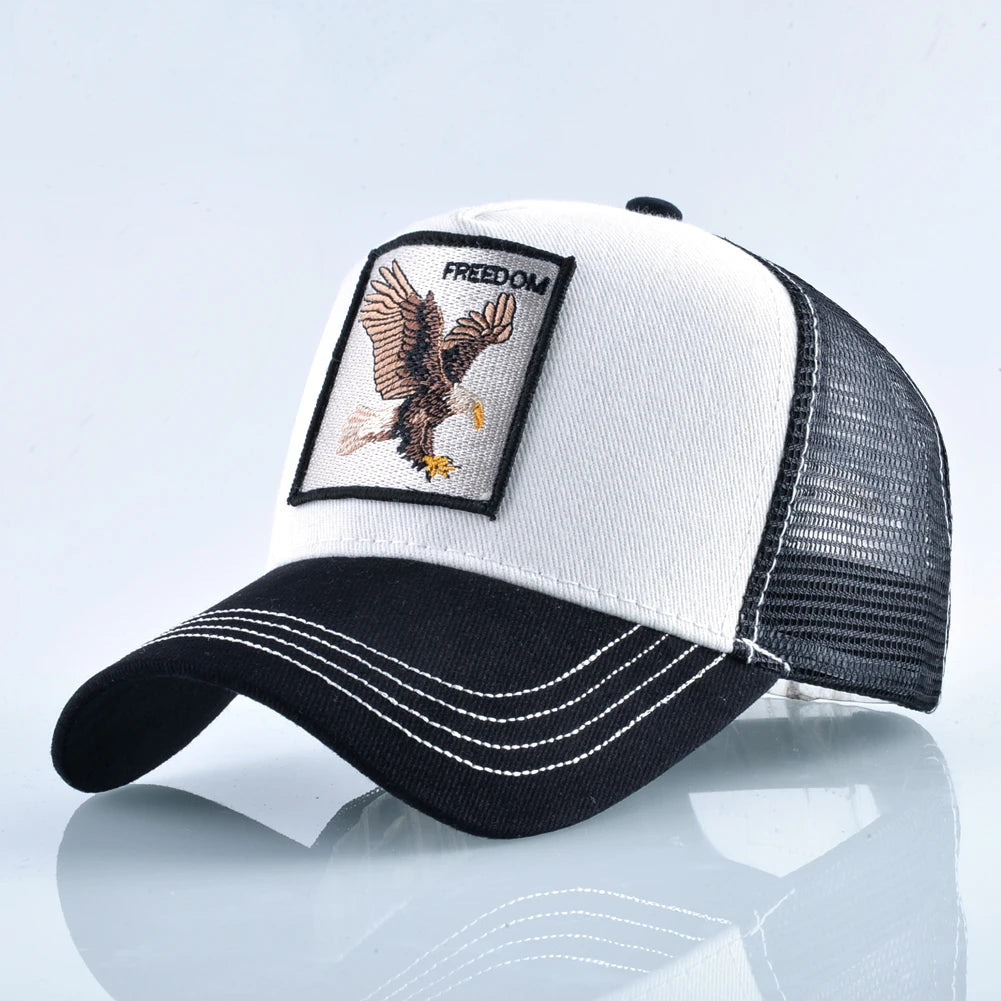 Unisex Embroidered Animal Patch Trucker Snapback Cap