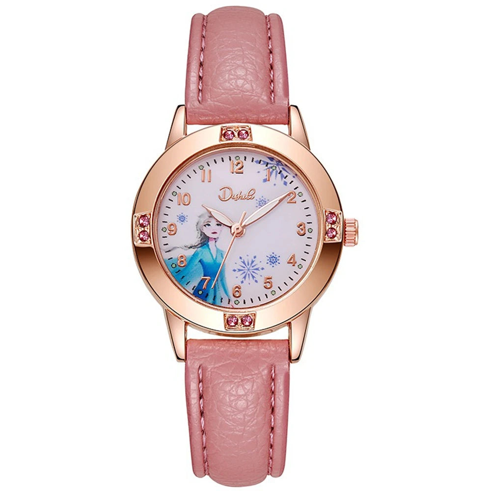 Cartoon Princess Kids Watch – Quartz PU Leather Strap