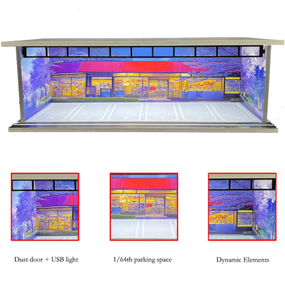 1/64 Scale Garage Diorama Display Case with USB LED Lights