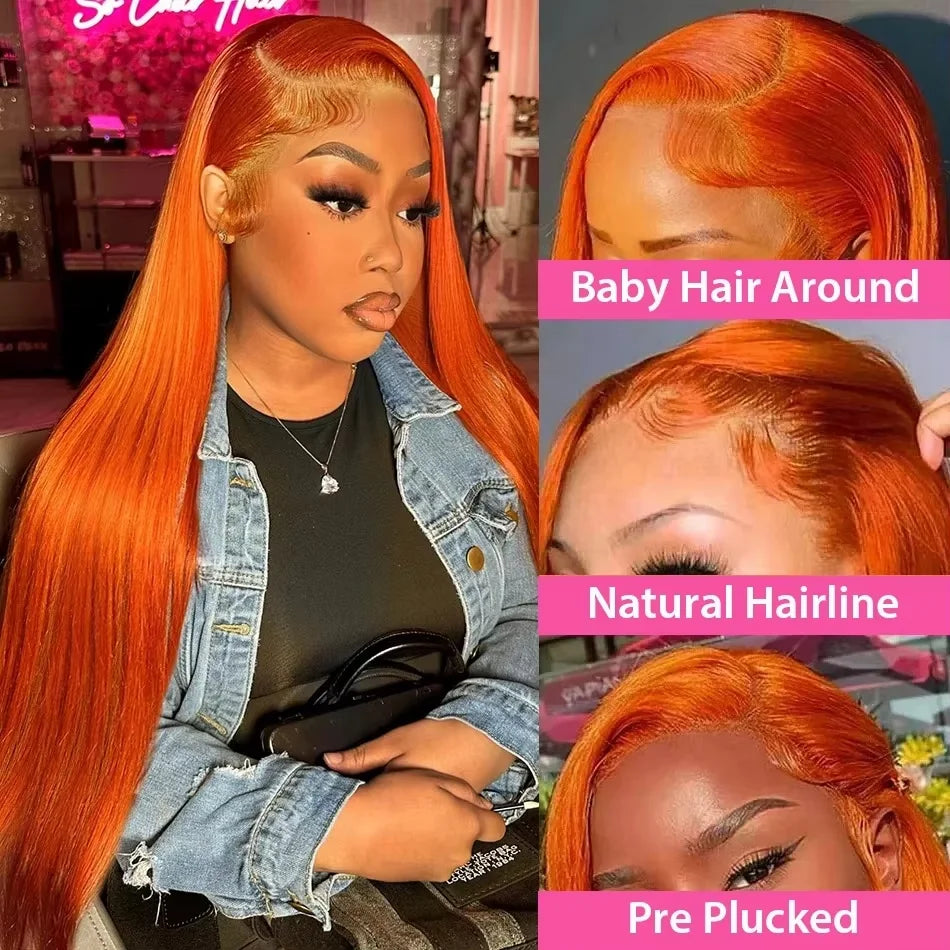 13x4/13x6 HD Lace Front Wig Ginger Orange Straight Human Hair