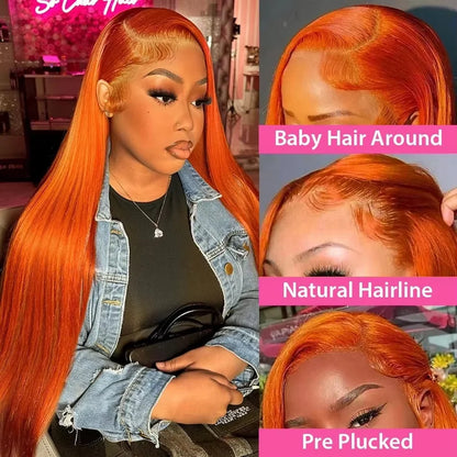 13x4/13x6 HD Lace Front Wig Ginger Orange Straight Human Hair
