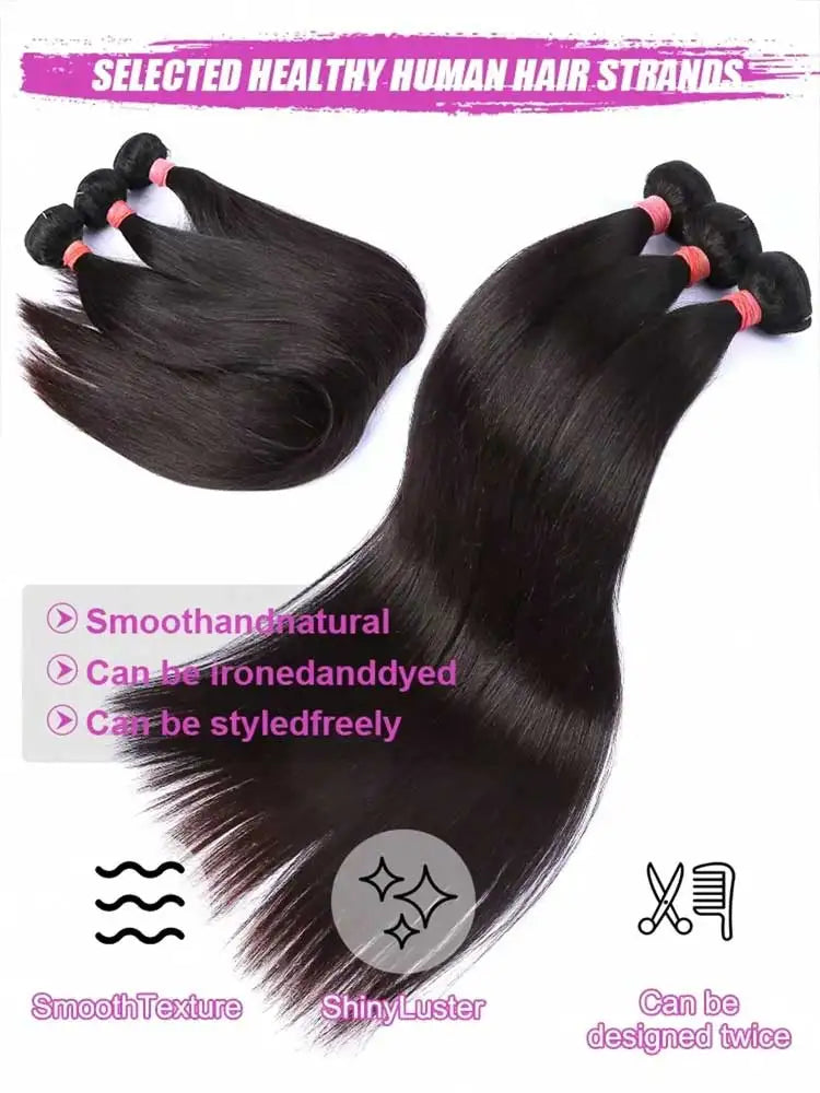 Bone Straight Human Hair Bundles – Brazilian Remy Natural Black