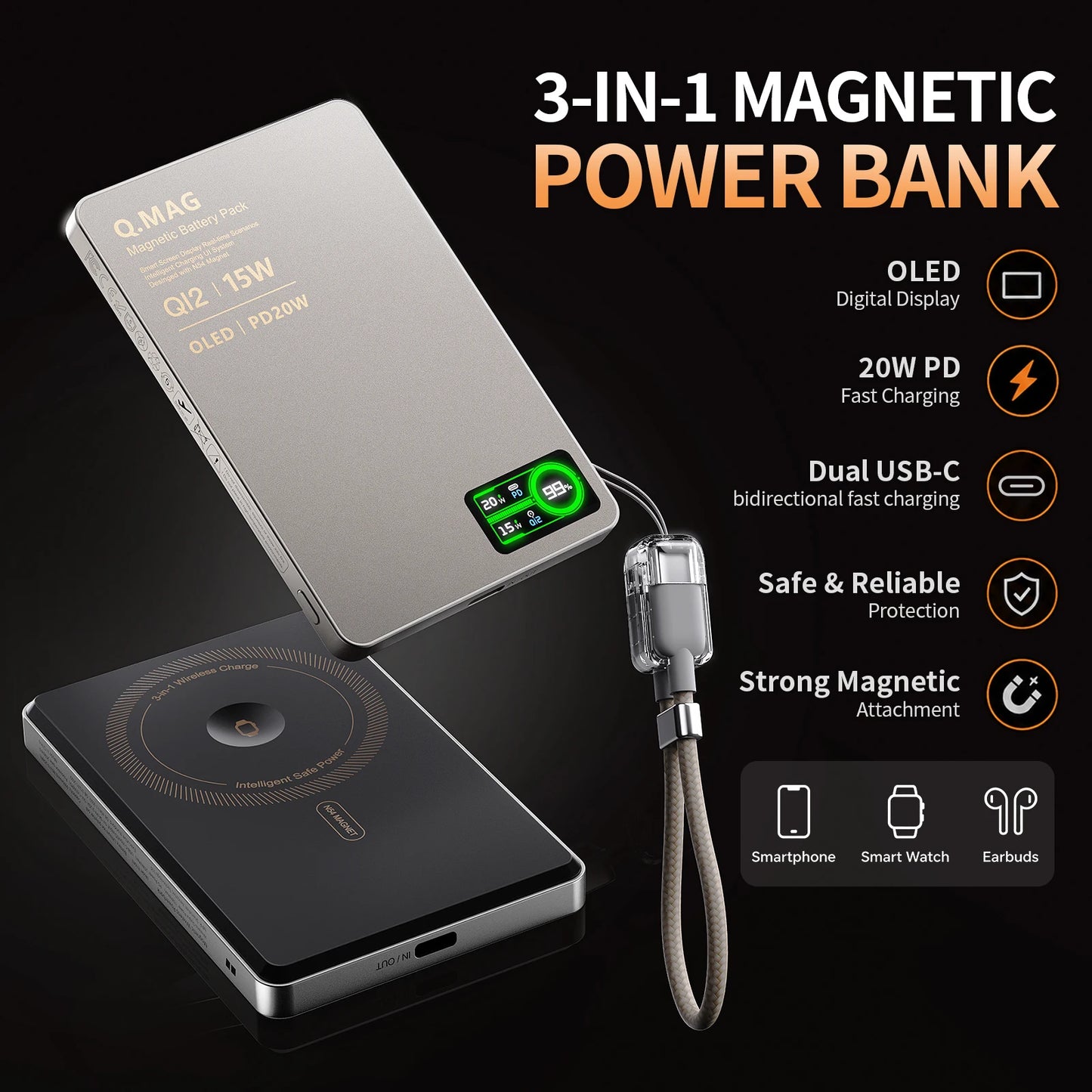 3-in-1 Magnetic Power Bank with Wireless Charging | 5000mAh & 10000mAh