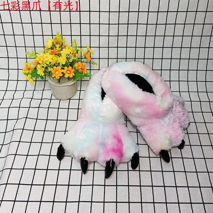 Animal Paw Slippers – Unisex Fluffy Bear Claw House Shoes