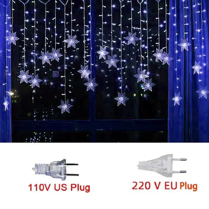 Snowflake LED Curtain Fairy Lights – Window String Light for Christmas Decor