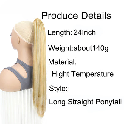 Claw Clip Ponytail Hair Extension – 24 Inch Long Straight Synthetic