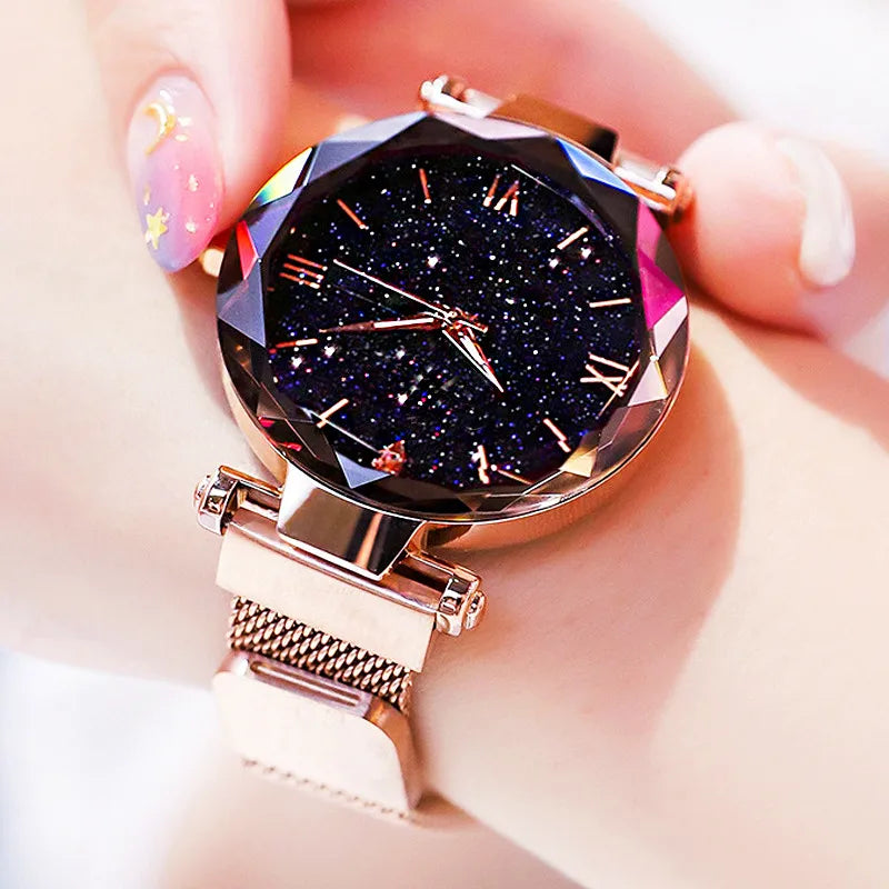 Starry Sky Women's Quartz Watch – Magnetic Mesh Band