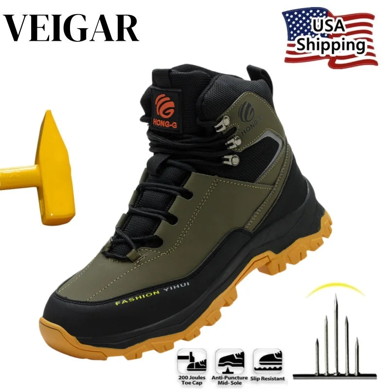 Steel Toe Work Boots Men - Breathable Safety Shoes Anti-Puncture