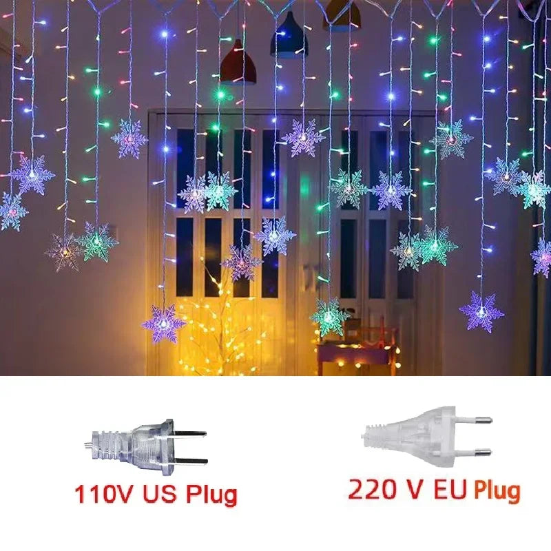 Snowflake LED Curtain Fairy Lights – Window String Light for Christmas Decor
