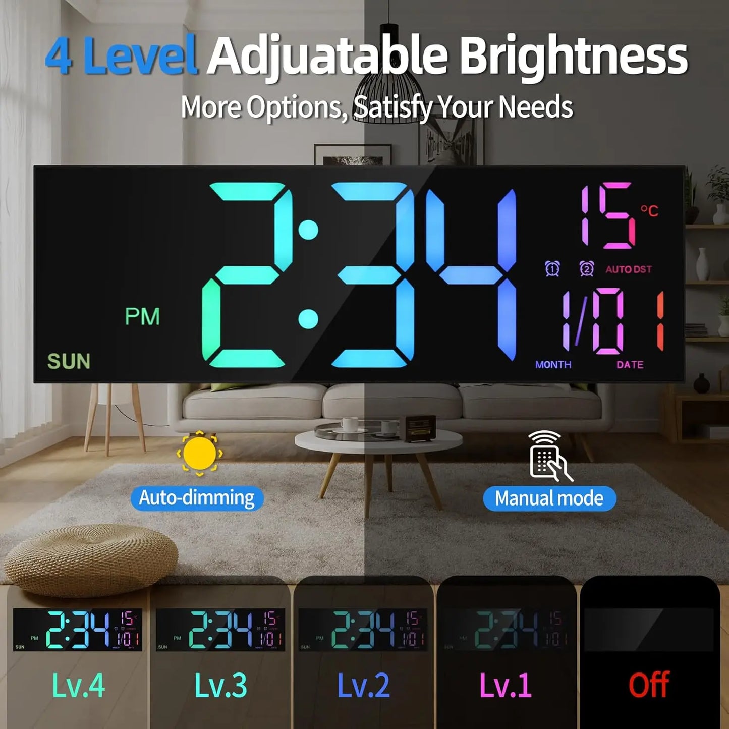 Large LED Digital Wall Clock with Remote Control