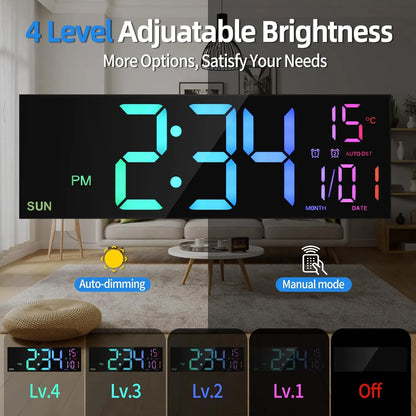 Large LED Digital Wall Clock with Remote Control