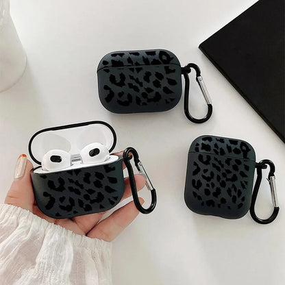 Black Leopard Print AirPods Case with Carabiner Clip