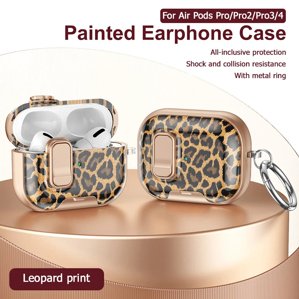 AirPods Pro Case Leopard Print with Metal Ring – Fits Pro / Pro 2 / Pro 3 / AirPods 4