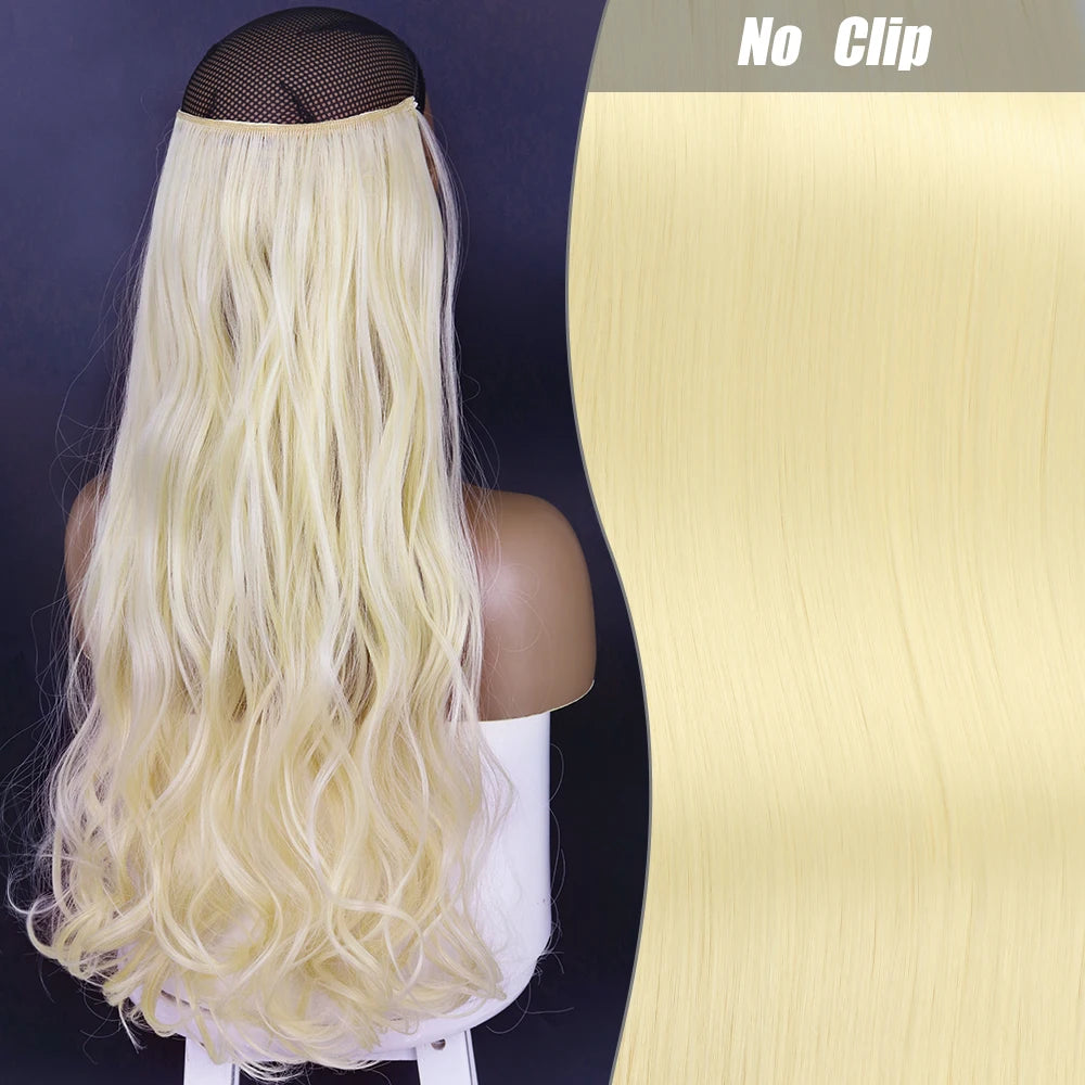 No-Clip Halo Hair Extensions – Long Wavy Synthetic Hairpiece