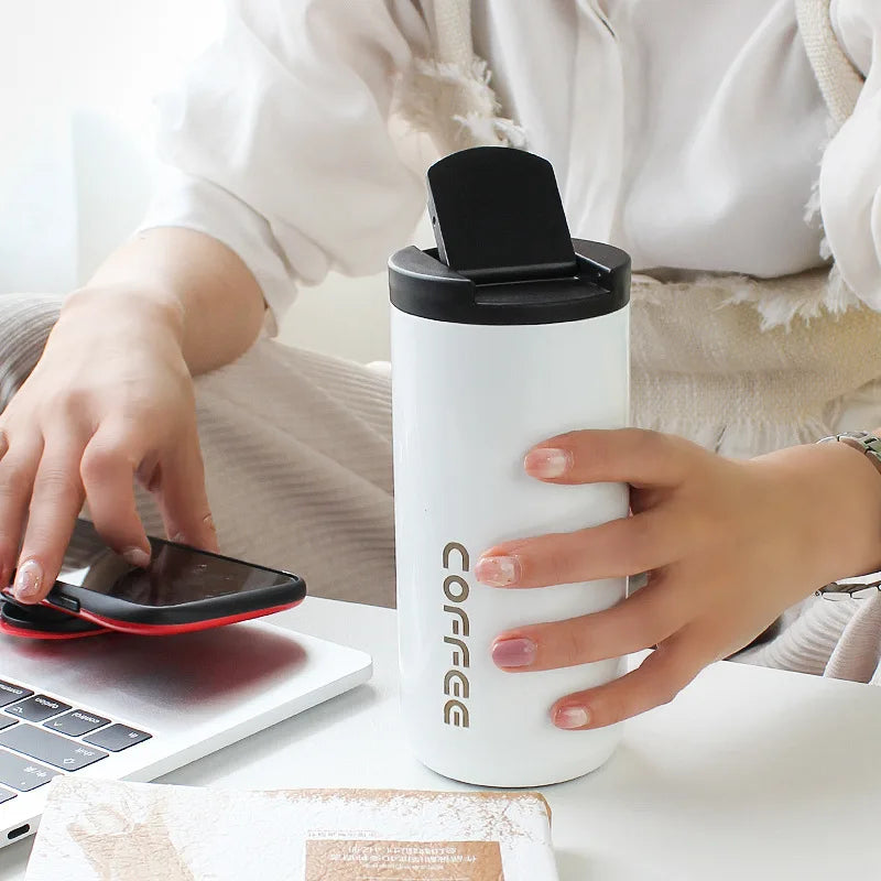 Stainless Steel Vacuum Thermos Coffee Mug 400ml – Leakproof Travel Cup