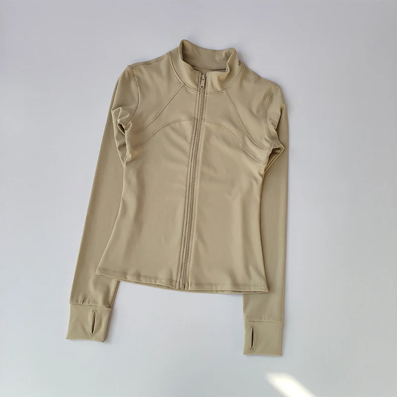 Women's Zip-Up Athletic Jacket – Stand Collar Long Sleeve Fitness Top
