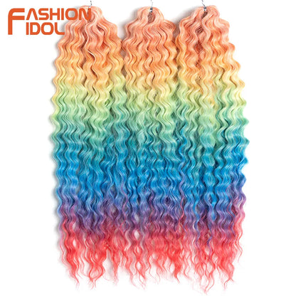 24 Inch Water Wave Crochet Braiding Hair – Synthetic Twist Curly Ombre Extensions