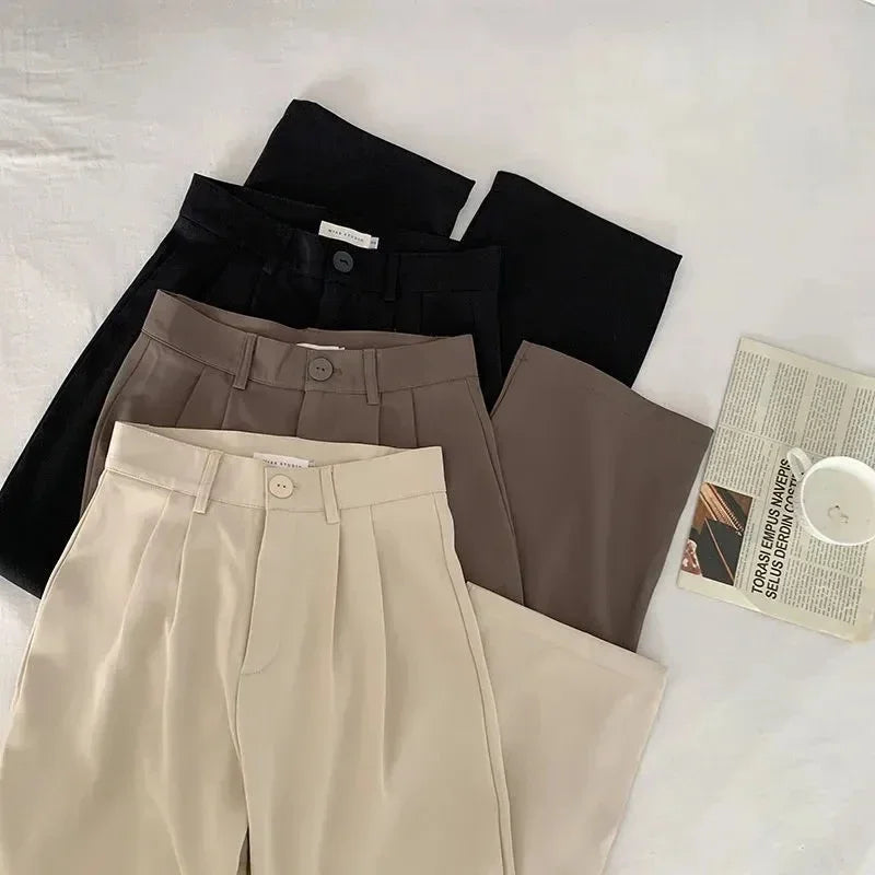 High Waist Straight Pants for Women – Loose Fit Office Trousers