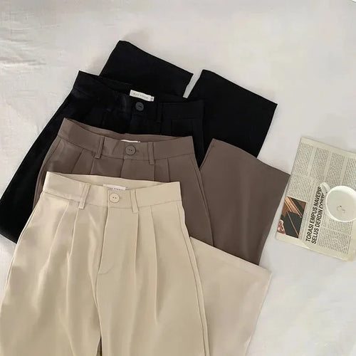 High Waist Straight Pants for Women – Loose Fit Office Trousers