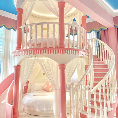 Double Decker Castle Kids Bed with Slide and Safety Rails