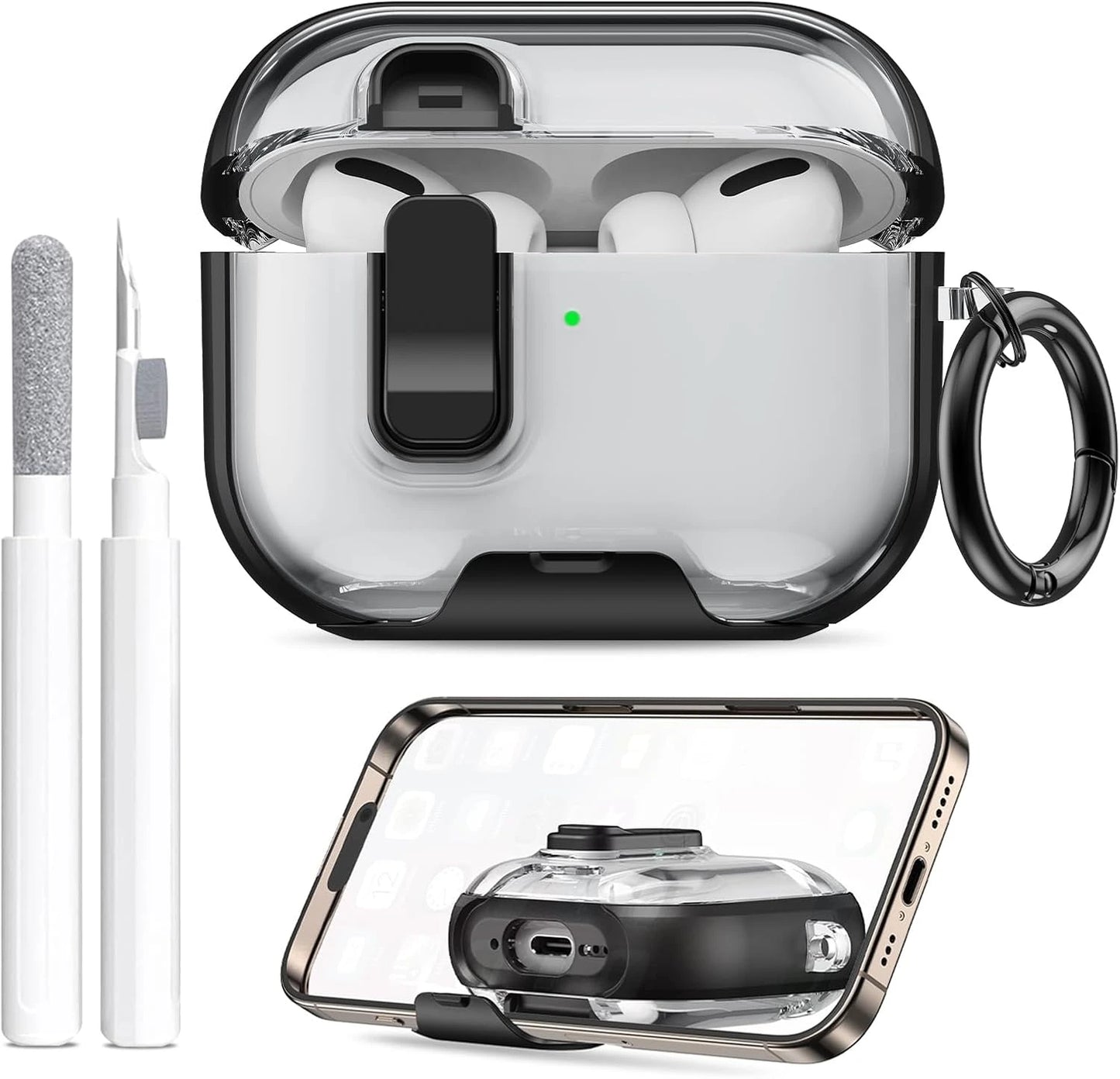 Clear AirPods Pro 3 Case Shockproof TPU Cover with Lock & Carabiner Ring